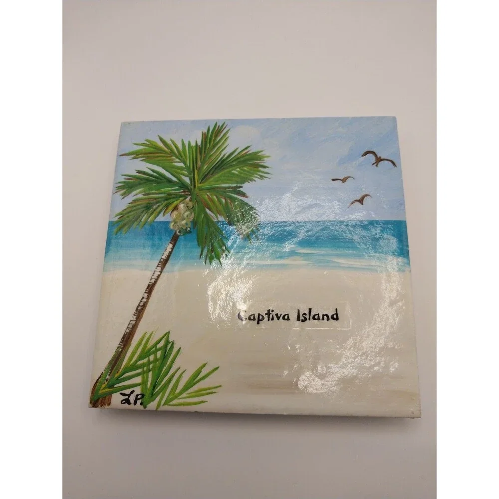 Vintage Trivet Tile Captiva Island Florida Coconut Palm Signed Lisa Sparling